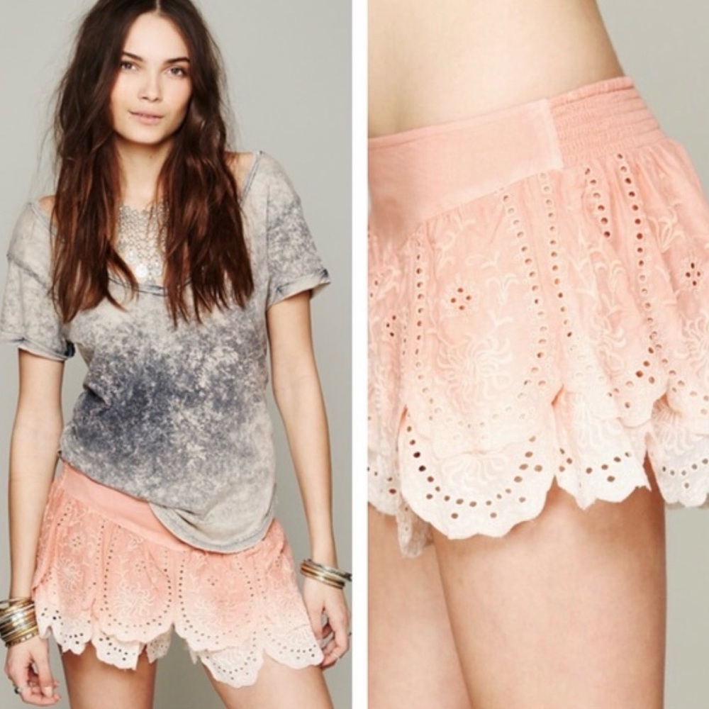 Free People ombré pink scalloped lace pixie skirt